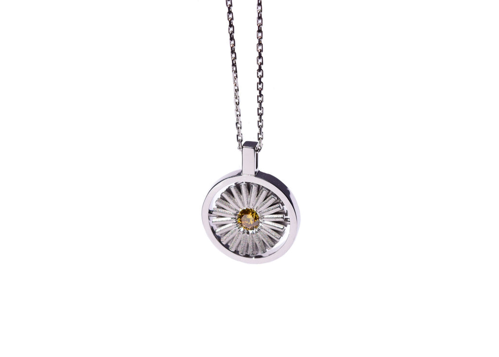 SPINNING SUN WHITE GOLD NECKLACE